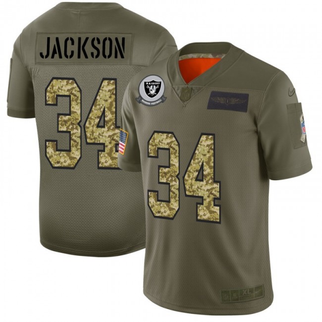 Raiders #34 Bo Jackson Men's Nike 2019 Olive Camo Salute To Service Limited NFL Jersey