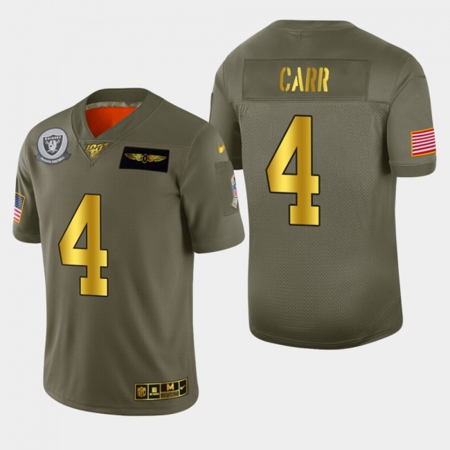 Raiders #4 Derek Carr Men's Nike Olive Gold 2019 Salute to Service Limited NFL 100 Jersey