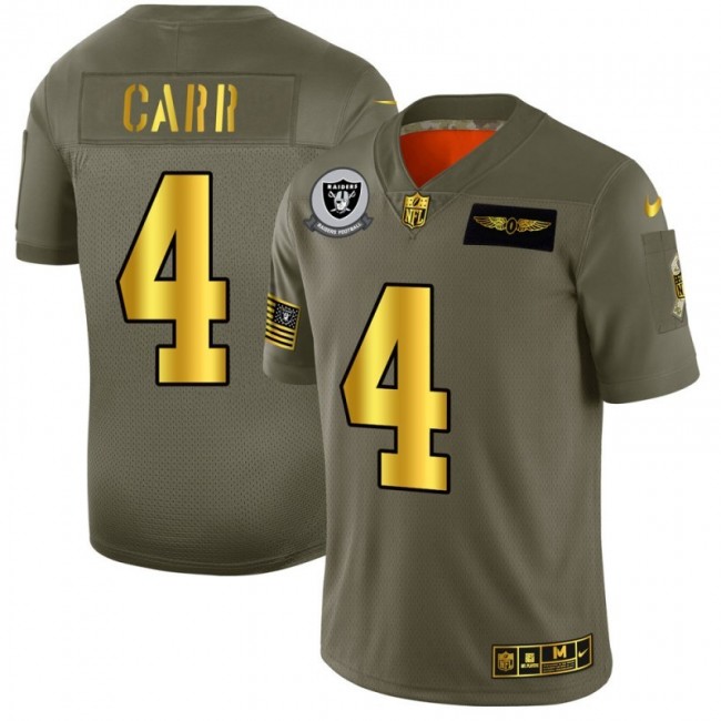 Raiders #4 Derek Carr NFL Men's Nike Olive Gold 2019 Salute to Service Limited Jersey