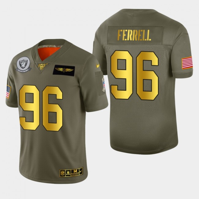 Raiders #96 Clelin Ferrell Men's Nike Olive Gold 2019 Salute to Service Limited NFL 100 Jersey