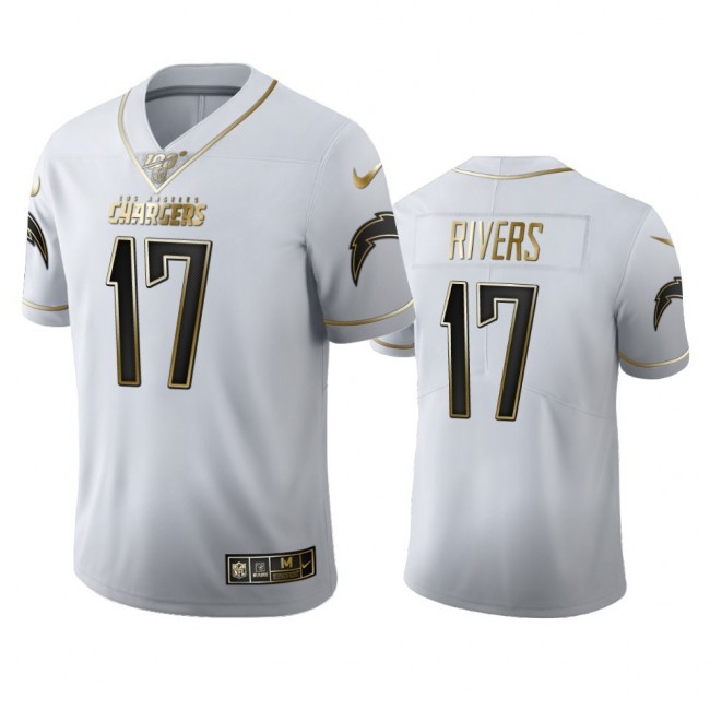 Los Angeles Chargers #17 Philip Rivers Men's Nike White Golden Edition Vapor Limited NFL 100 Jersey