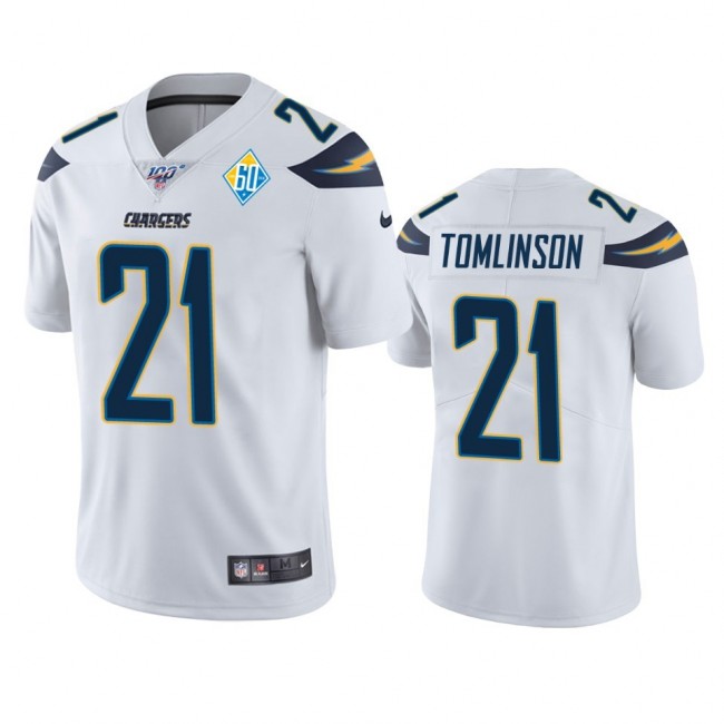 Los Angeles Chargers #21 Ladainian Tomlinson White 60th Anniversary Vapor Limited NFL Jersey