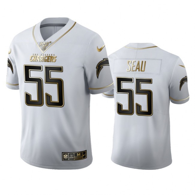 Los Angeles Chargers #55 Junior Seau Men's Nike White Golden Edition Vapor Limited NFL 100 Jersey