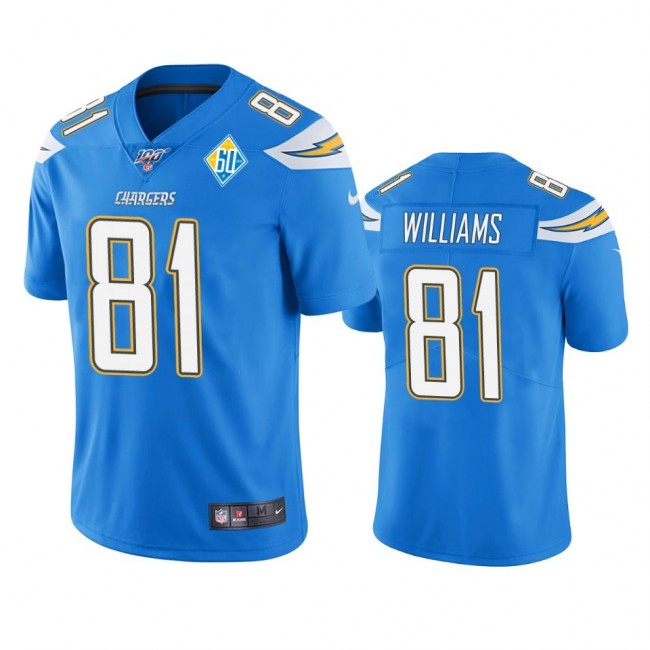 Los Angeles Chargers #81 Mike Williams Light Blue 60th Anniversary Vapor Limited NFL Jersey