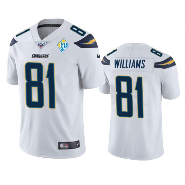 Los Angeles Chargers #81 Mike Williams White 60th Anniversary Vapor Limited NFL Jersey