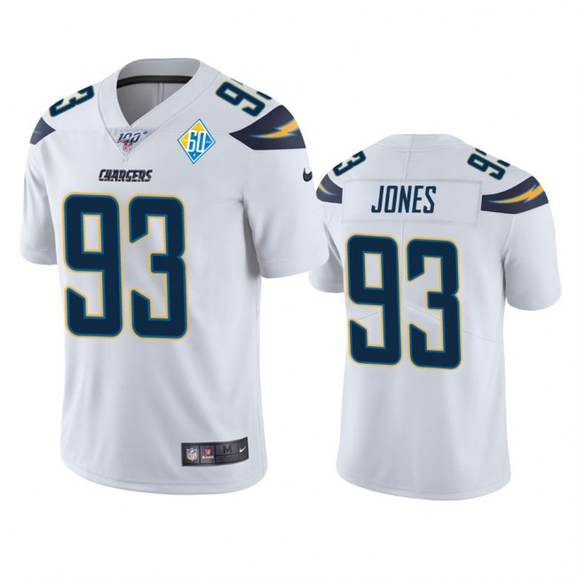 Los Angeles Chargers #93 Justin Jones White 60th Anniversary Vapor Limited NFL Jersey