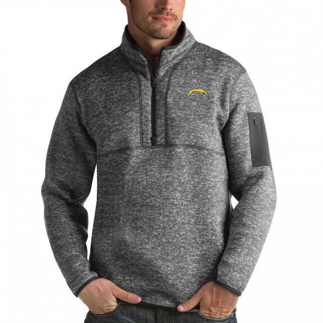 Los Angeles Chargers Antigua Fortune Quarter-Zip Pullover Jacket Charcoal