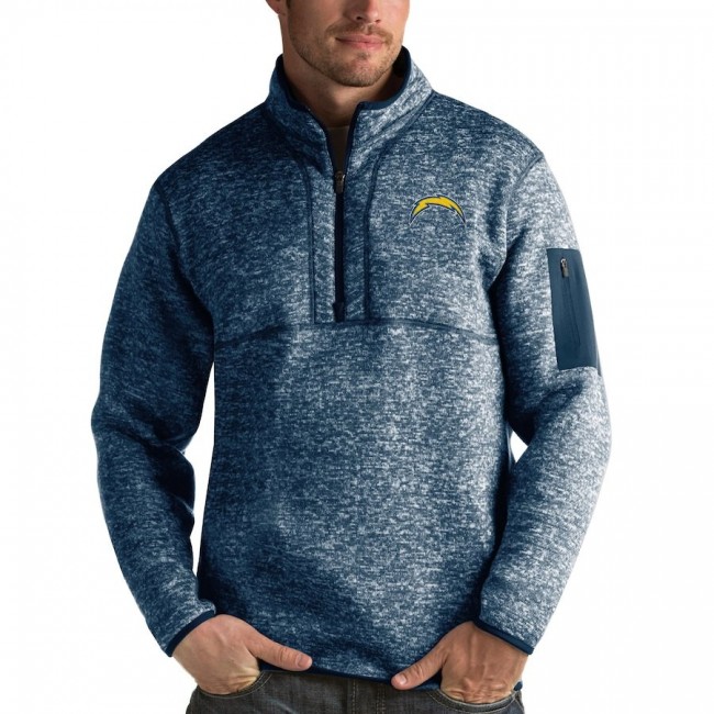 Los Angeles Chargers Antigua Fortune Quarter-Zip Pullover Jacket Heather Navy