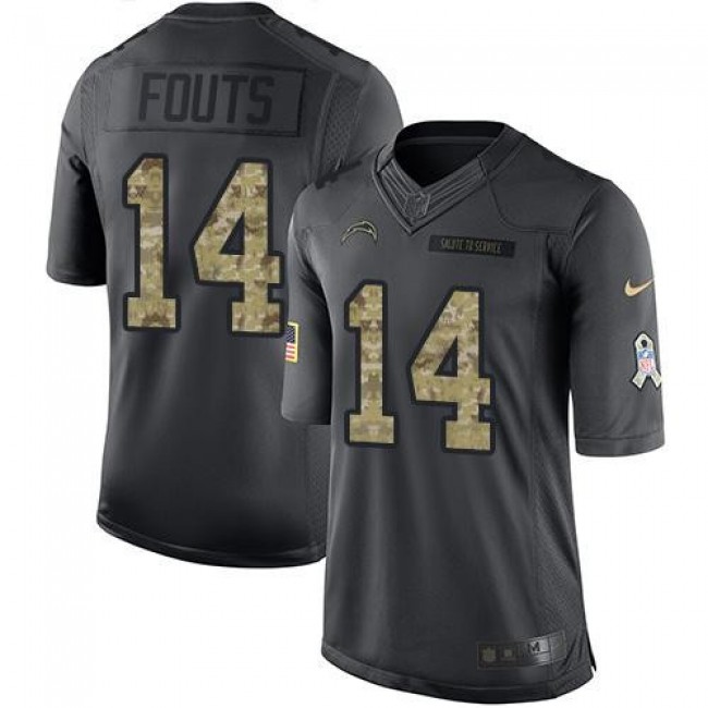 Nike Chargers #14 Dan Fouts Black Men's Stitched NFL Limited 2016 Salute to Service Jersey