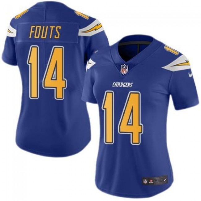 Women's Chargers #14 Dan Fouts Electric Blue Stitched NFL Limited Rush Jersey