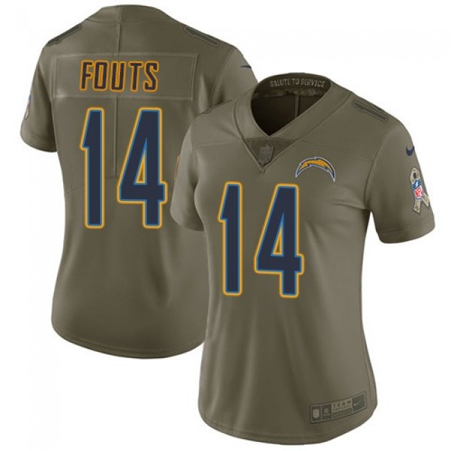 Women's Chargers #14 Dan Fouts Olive Stitched NFL Limited 2017 Salute to Service Jersey