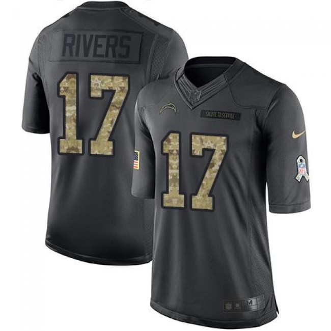 Los Angeles Chargers #17 Philip Rivers Black Youth Stitched NFL Limited 2016 Salute to Service Jersey