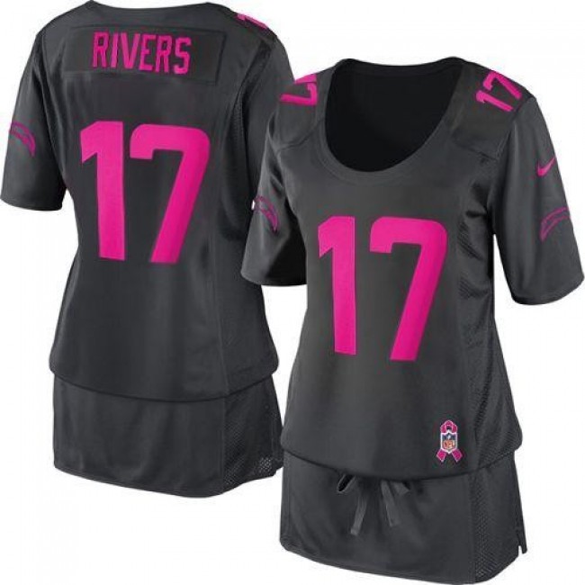 Women's Chargers #17 Philip Rivers Dark Grey Breast Cancer Awareness Stitched NFL Elite Jersey