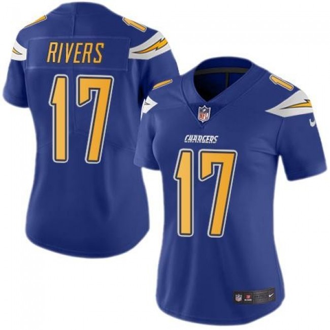 Women's Chargers #17 Philip Rivers Electric Blue Stitched NFL Limited Rush Jersey