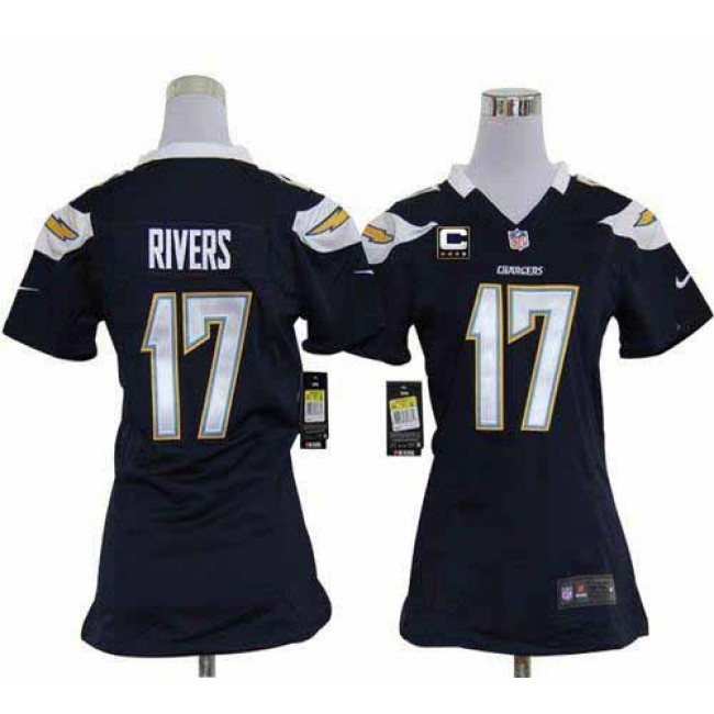 Women's Chargers #17 Philip Rivers Navy Blue Team Color With C Patch Stitched NFL Elite Jersey