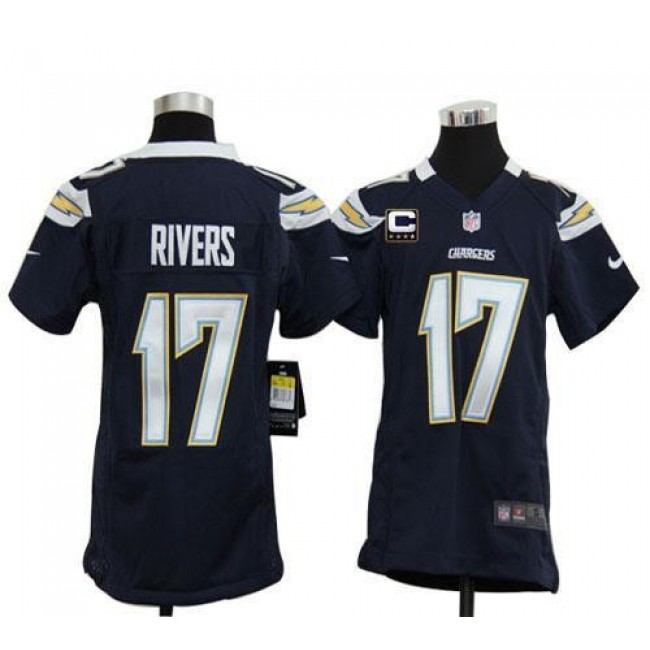Los Angeles Chargers #17 Philip Rivers Navy Blue Team Color With C Patch Youth Stitched NFL Elite Jersey
