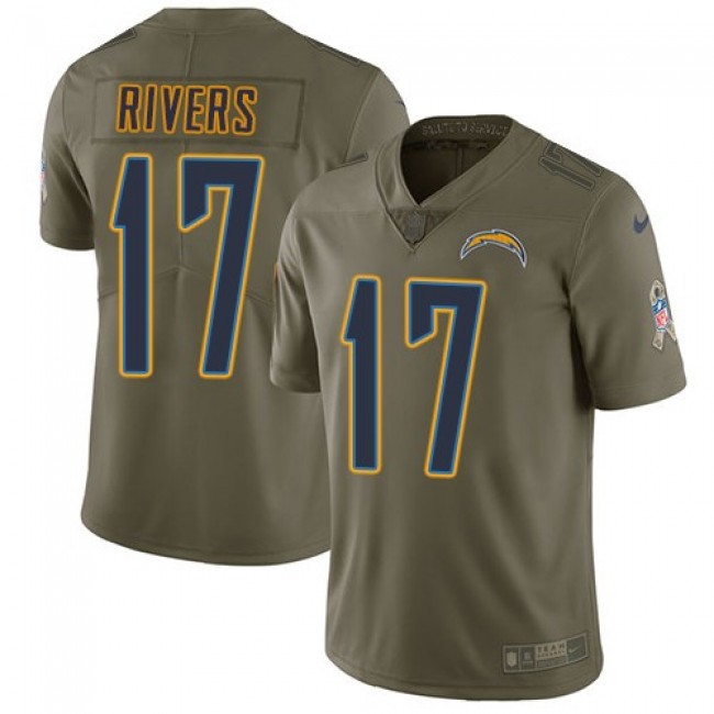 Los Angeles Chargers #17 Philip Rivers Olive Youth Stitched NFL Limited 2017 Salute to Service Jersey