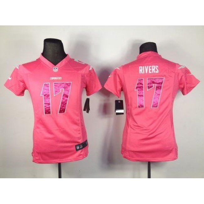 Women's Chargers #17 Philip Rivers Pink Sweetheart Stitched NFL Elite Jersey