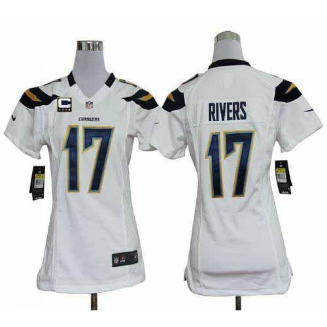 Women's Chargers #17 Philip Rivers White With C Patch Stitched NFL Elite Jersey