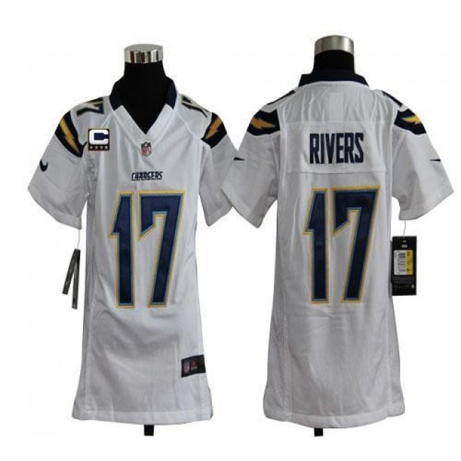 Los Angeles Chargers #17 Philip Rivers White With C Patch Youth Stitched NFL Elite Jersey