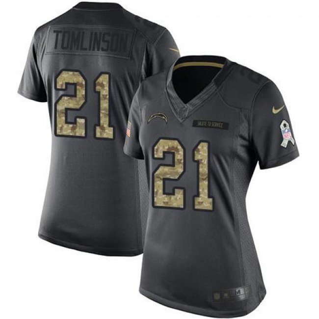 Women's Chargers #21 LaDainian Tomlinson Black Stitched NFL Limited 2016 Salute to Service Jersey