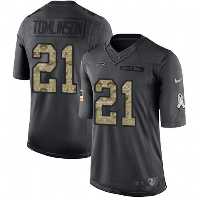 Los Angeles Chargers #21 LaDainian Tomlinson Black Youth Stitched NFL Limited 2016 Salute to Service Jersey