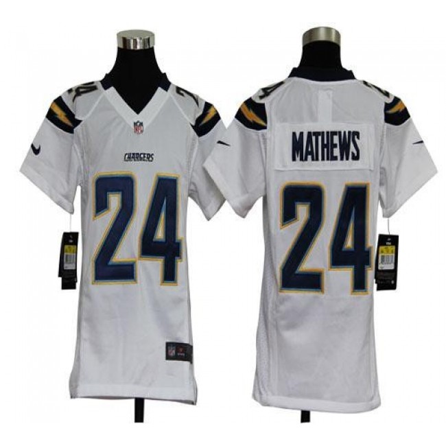 Los Angeles Chargers #24 Ryan Mathews White Youth Stitched NFL Elite Jersey