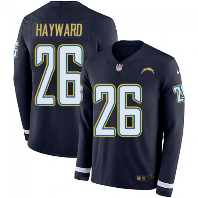 Nike Chargers #26 Casey Hayward Navy Blue Team Color Men's Stitched NFL Limited Therma Long Sleeve Jersey