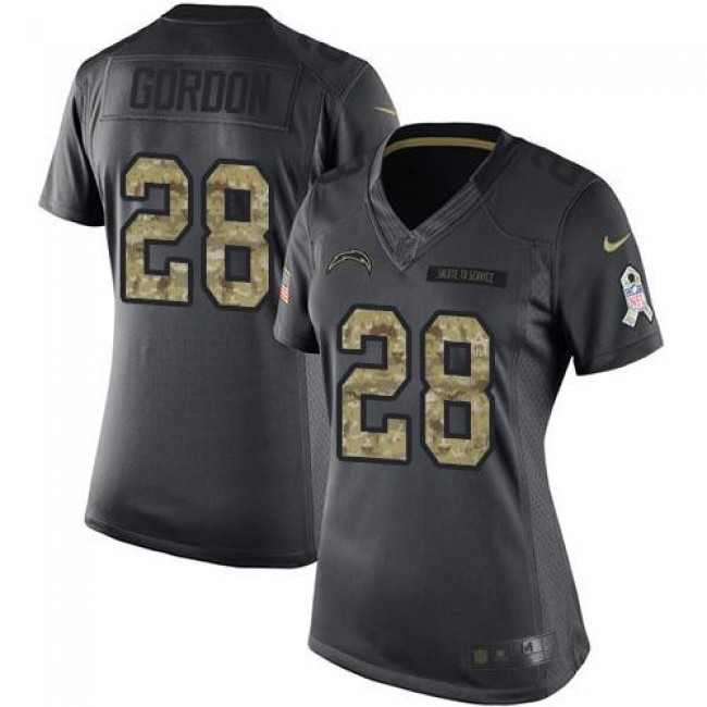Women's Chargers #28 Melvin Gordon Black Stitched NFL Limited 2016 Salute to Service Jersey