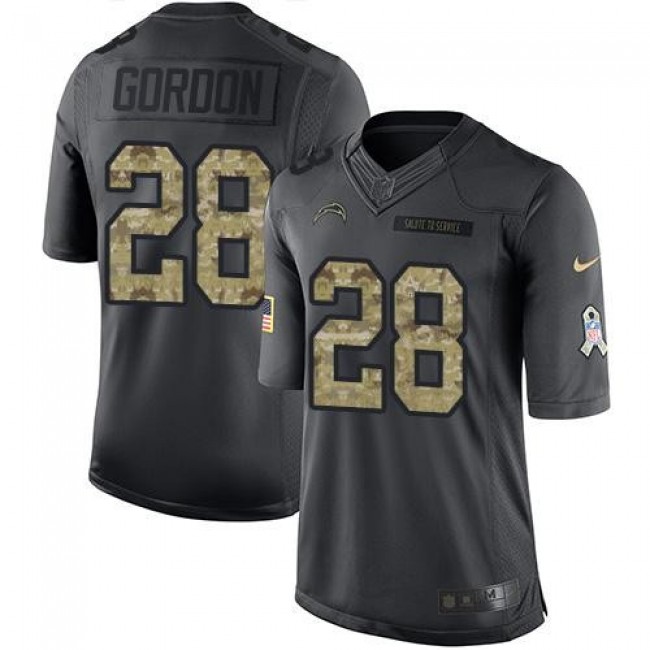 Los Angeles Chargers #28 Melvin Gordon Black Youth Stitched NFL Limited 2016 Salute to Service Jersey