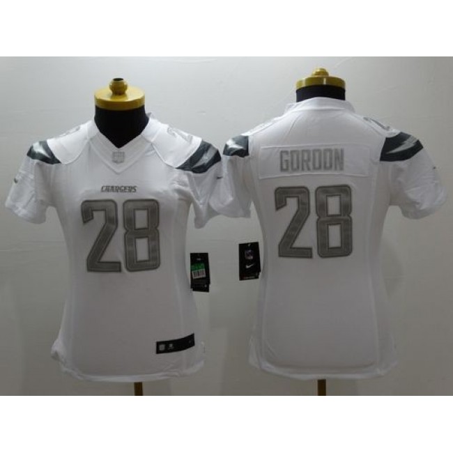 Women's Chargers #28 Melvin Gordon White Stitched NFL Limited Platinum Jersey
