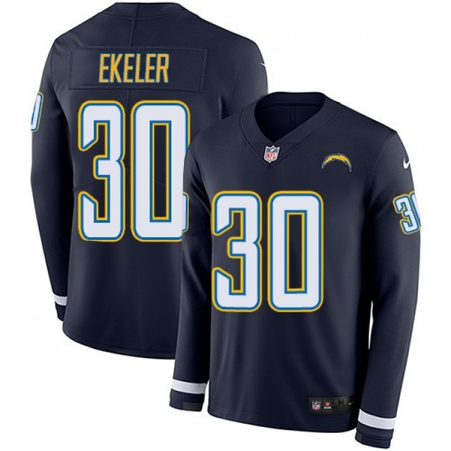 Nike Chargers #30 Austin Ekeler Navy Blue Team Color Men's Stitched NFL Limited Therma Long Sleeve Jersey