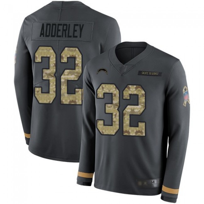 Nike Chargers #32 Nasir Adderley Anthracite Salute to Service Men's Stitched NFL Limited Therma Long Sleeve Jersey