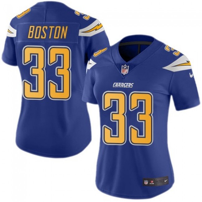 Women's Chargers #33 Tre Boston Electric Blue Stitched NFL Limited Rush Jersey