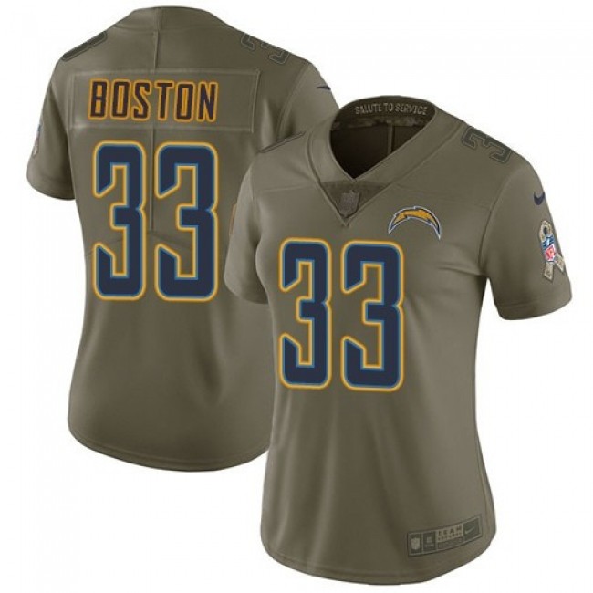 Women's Chargers #33 Tre Boston Olive Stitched NFL Limited 2017 Salute to Service Jersey