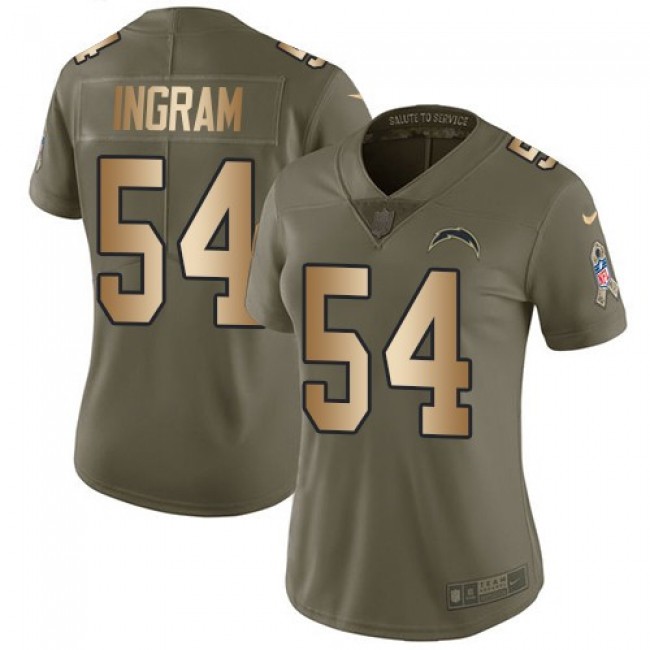 Women's Chargers #54 Melvin Ingram Olive Gold Stitched NFL Limited 2017 Salute to Service Jersey