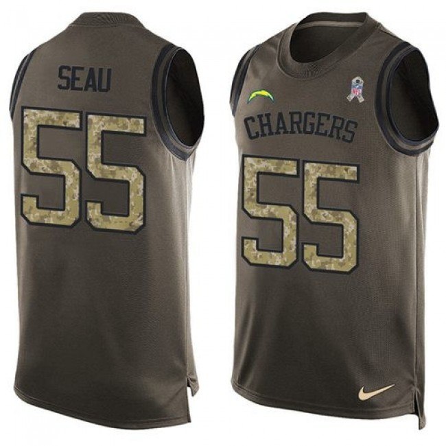 Nike Chargers #55 Junior Seau Green Men's Stitched NFL Limited Salute To Service Tank Top Jersey