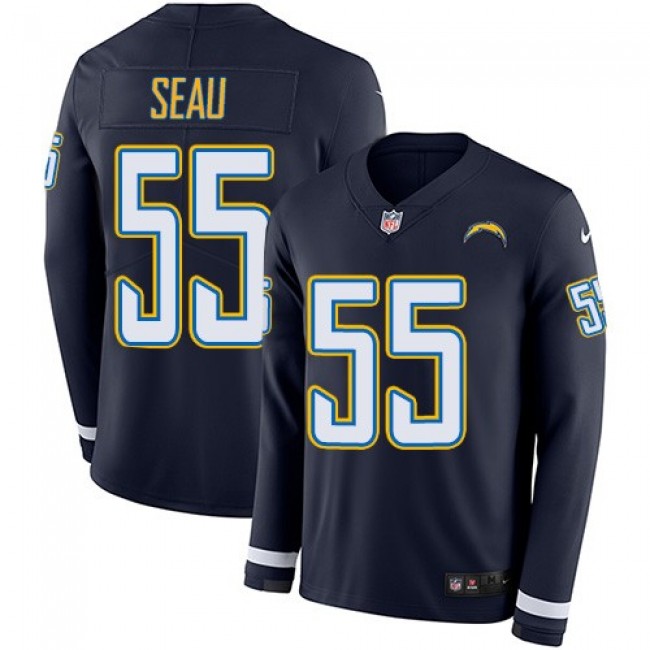 Nike Chargers #55 Junior Seau Navy Blue Team Color Men's Stitched NFL Limited Therma Long Sleeve Jersey