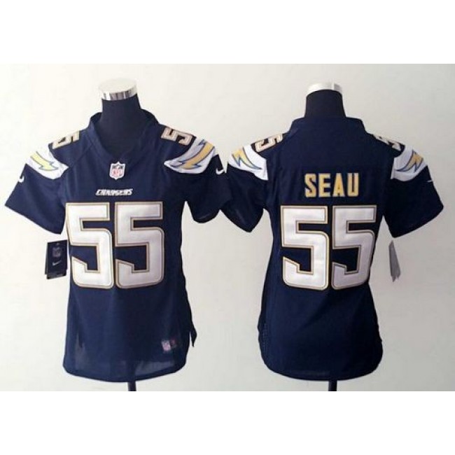 Women's Chargers #55 Junior Seau Navy Blue Team Color Stitched NFL Elite Jersey
