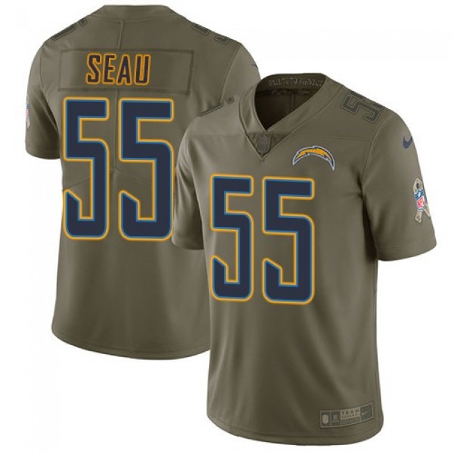 Nike Chargers #55 Junior Seau Olive Men's Stitched NFL Limited 2017 Salute to Service Jersey