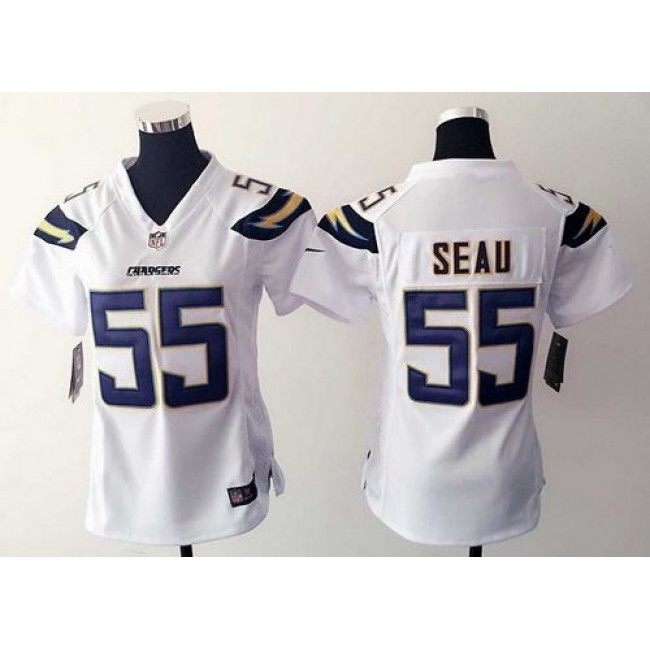 Women's Chargers #55 Junior Seau White Stitched NFL Elite Jersey