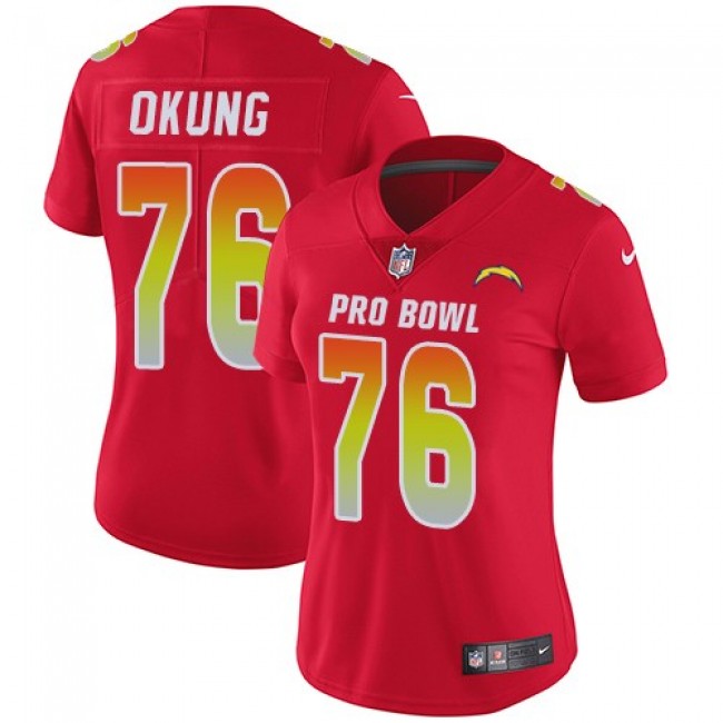 Women's Chargers #76 Russell Okung Red Stitched NFL Limited AFC 2018 Pro Bowl Jersey