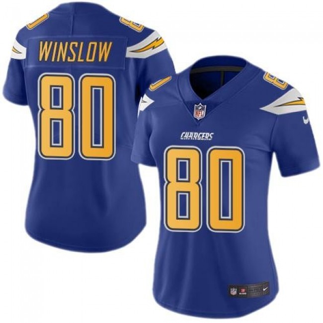 Women's Chargers #80 Kellen Winslow Electric Blue Stitched NFL Limited Rush Jersey