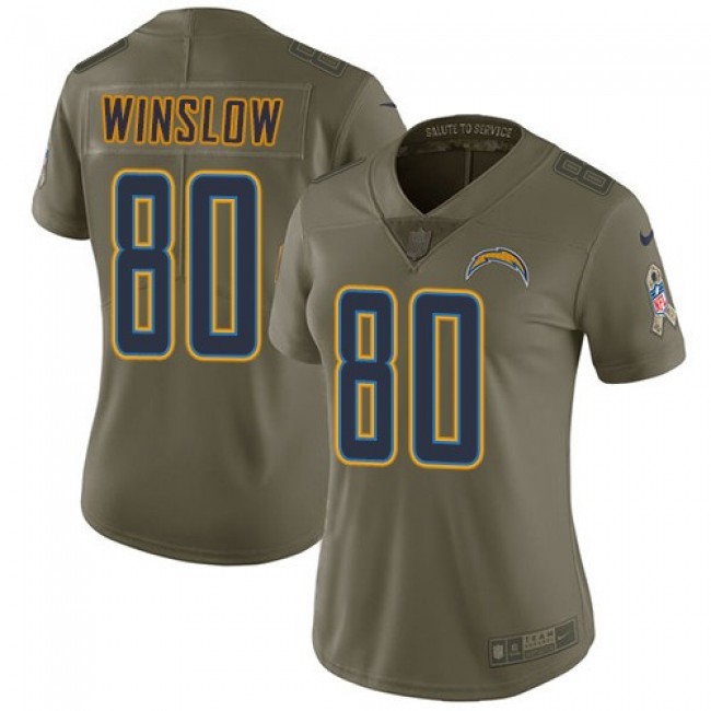 Women's Chargers #80 Kellen Winslow Olive Stitched NFL Limited 2017 Salute to Service Jersey