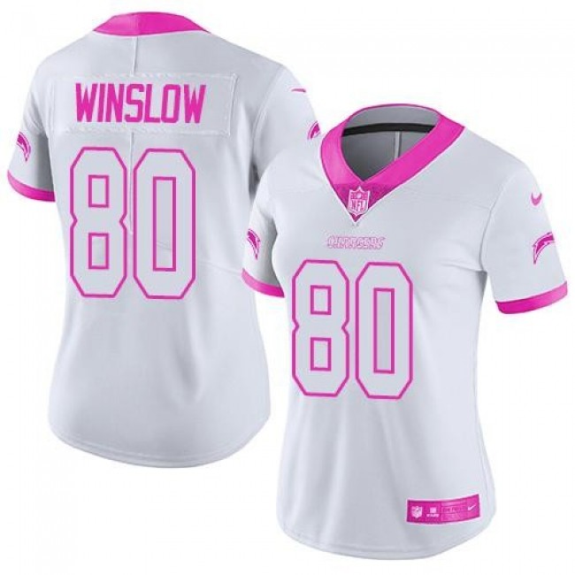 Women's Chargers #80 Kellen Winslow White Pink Stitched NFL Limited Rush Jersey