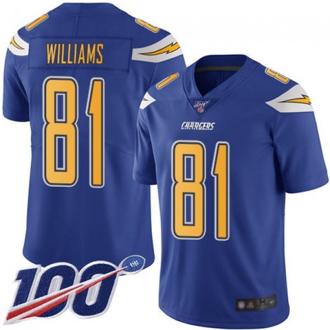 Nike Chargers #81 Mike Williams Electric Blue Men's Stitched NFL Limited Rush 100th Season Jersey