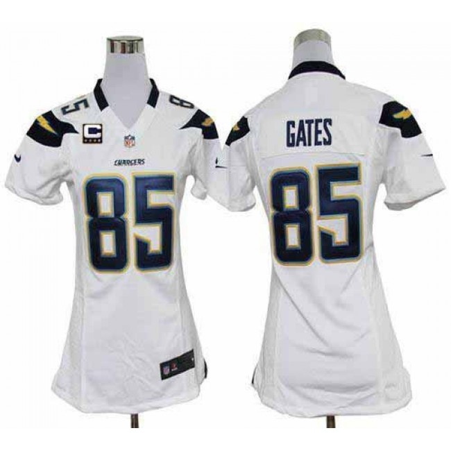 Women's Chargers #85 Antonio Gates White With C Patch Stitched NFL Elite Jersey