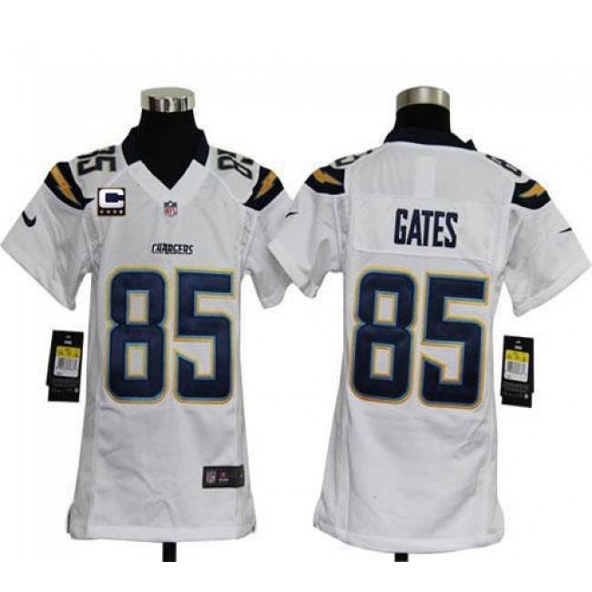 Los Angeles Chargers #85 Antonio Gates White With C Patch Youth Stitched NFL Elite Jersey
