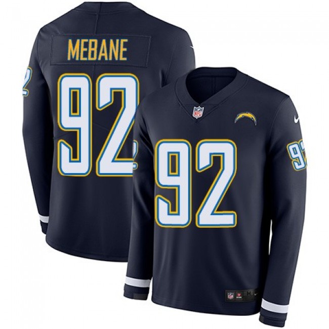 Nike Chargers #92 Brandon Mebane Navy Blue Team Color Men's Stitched NFL Limited Therma Long Sleeve Jersey