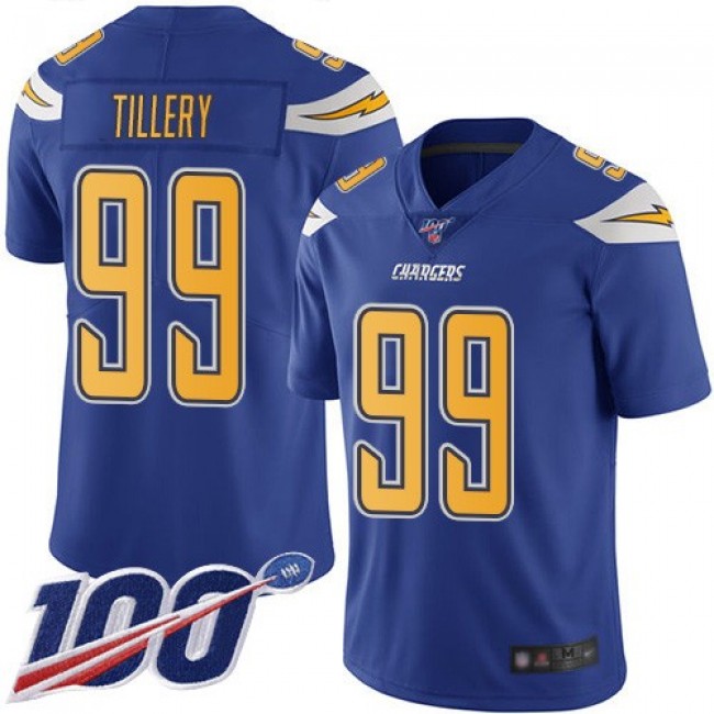 Nike Chargers #99 Jerry Tillery Electric Blue Men's Stitched NFL Limited Rush 100th Season Jersey